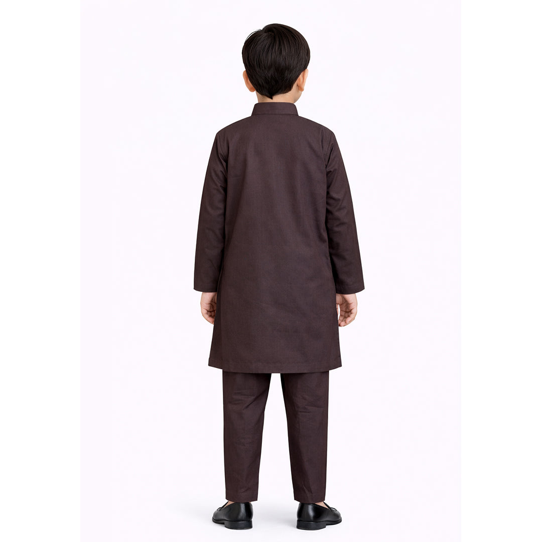 Deep Brown Classic: Boys’ 2-Piece Embroidered Suit