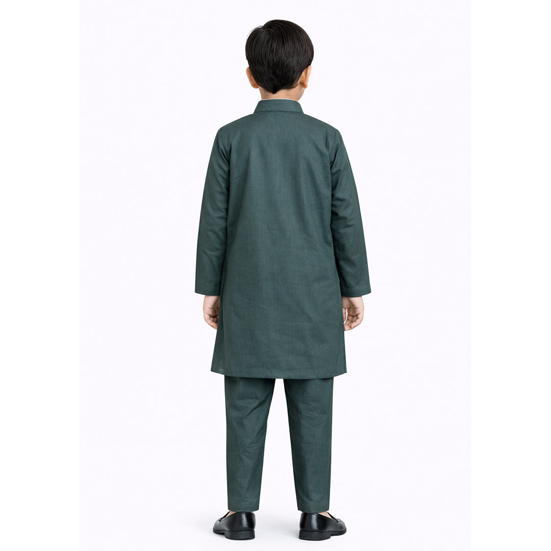 Emerald Forest: Boys’ Tonal Embroidered Kurta & Trouser Set