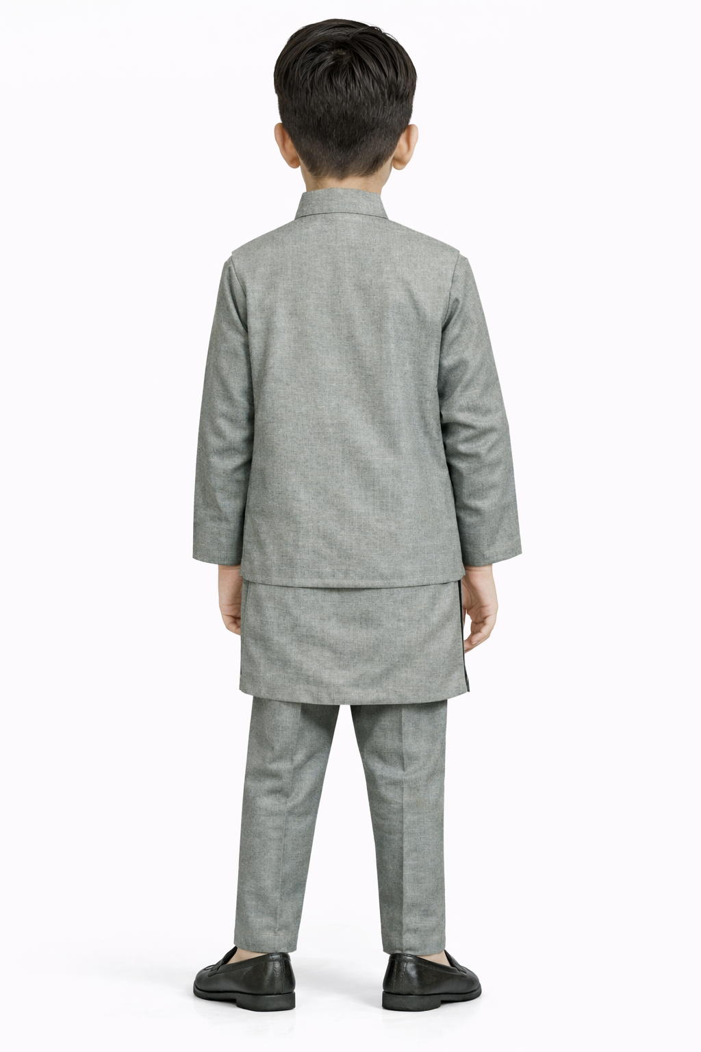 Little Nawab | Boys' 3-Piece Geometric Waistcoat, Kurta & Trouser Set – Premium Festive Wear in Silver-Grey