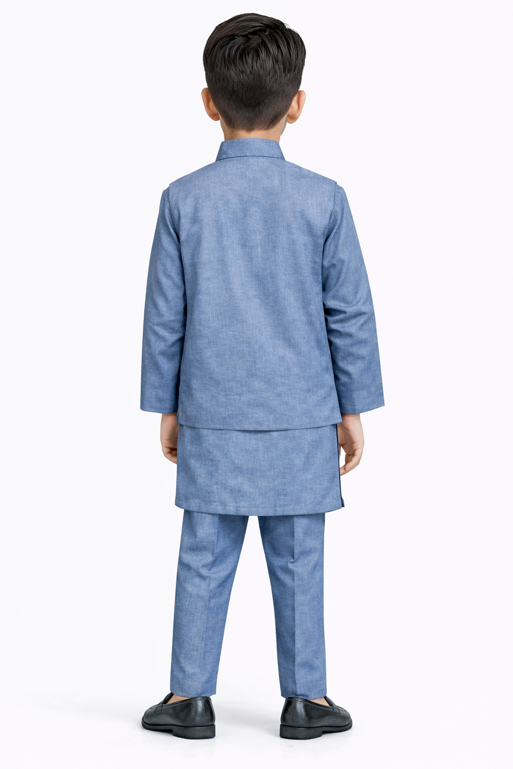 Little Nawab | Boys' 3-Piece Geometric Waistcoat, Kurta & Trouser Set – Premium Festive Wear in Steel Blue