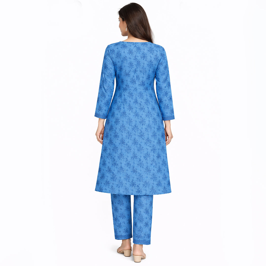 Azure Bloom | Girls’ 2-Piece Unstitched Festive Suit – Cornflower Blue Floral Print