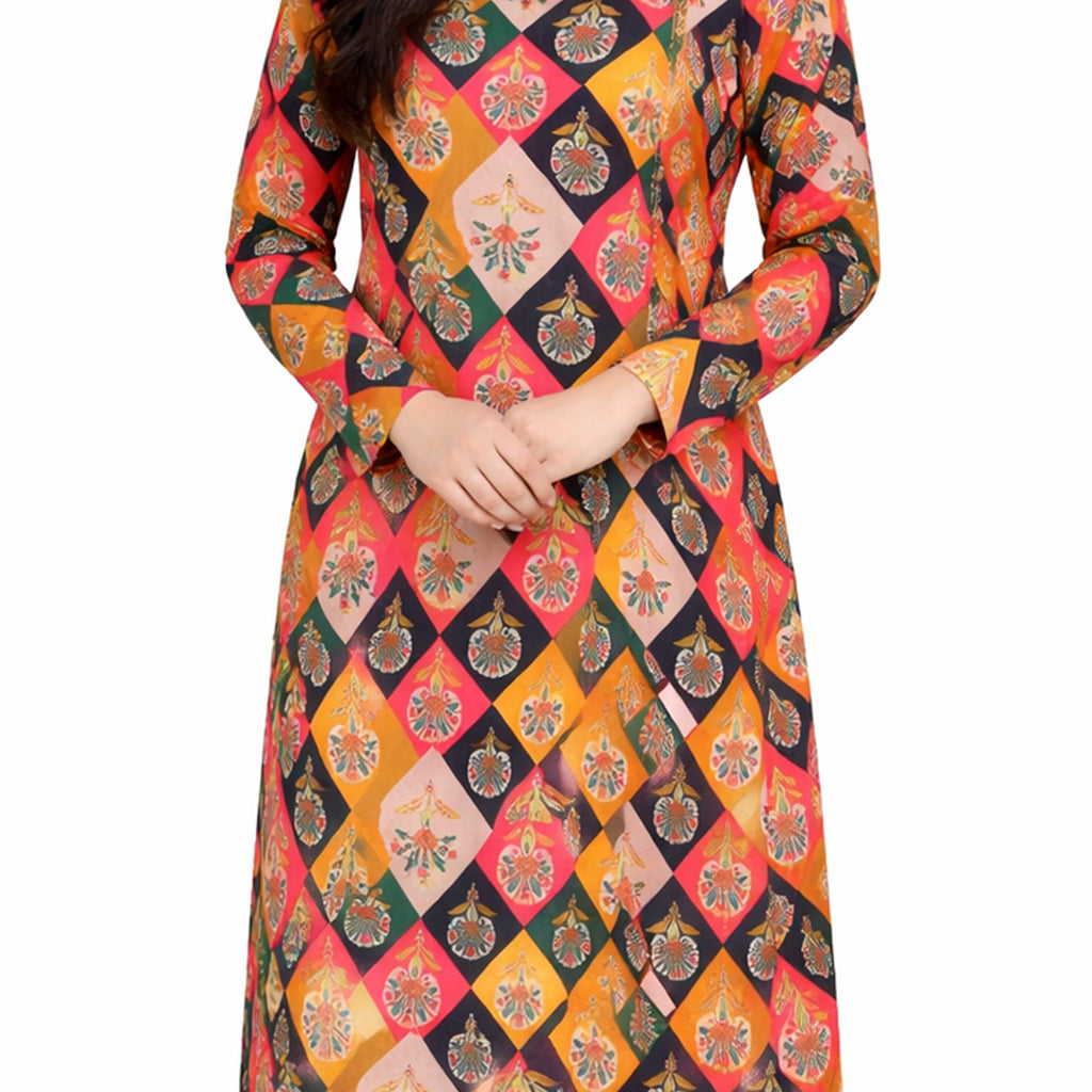 Artisan Mosaic | Girls’ 2-Piece Unstitched Festive Suit – Multi-Color Geometric Print