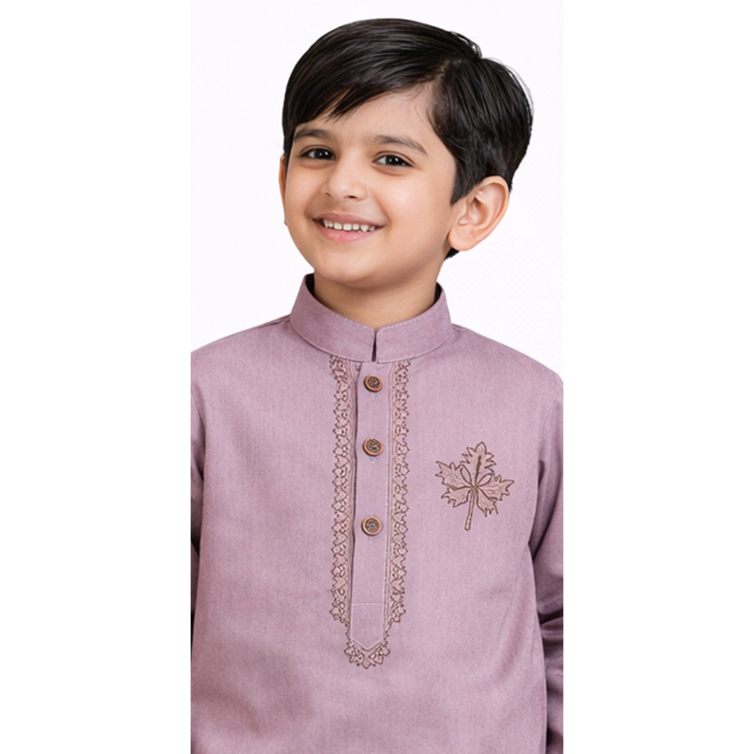 Blush Heritage: Boys’ Dusty Pink Embroidered Kurta & Trouser Set