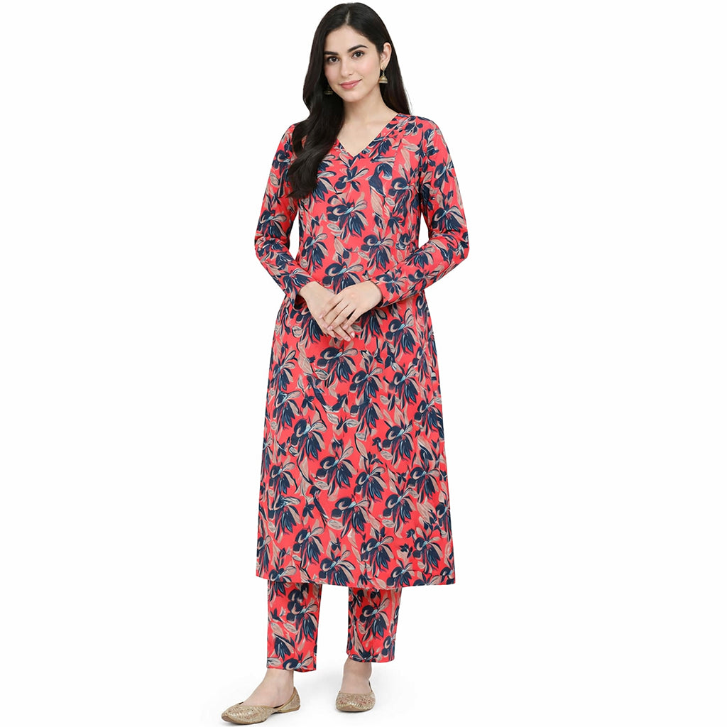 Coral Blossom | Girls’ 2-Piece Unstitched Festive Suit – Radiant Pink & Navy Floral Print
