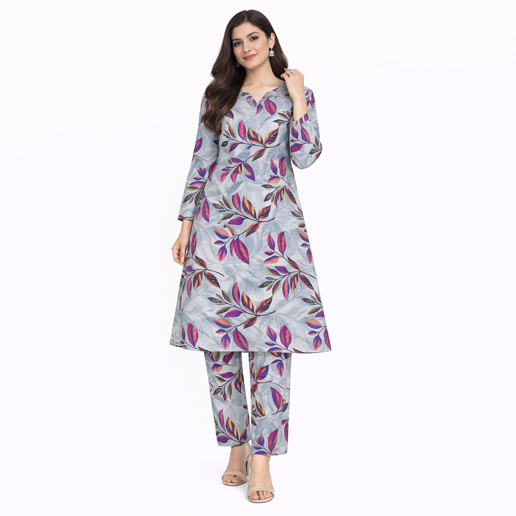 Orchid Haze | Girls’ 2-Piece Unstitched Festive Suit – Slate Grey & Radiant Floral Print