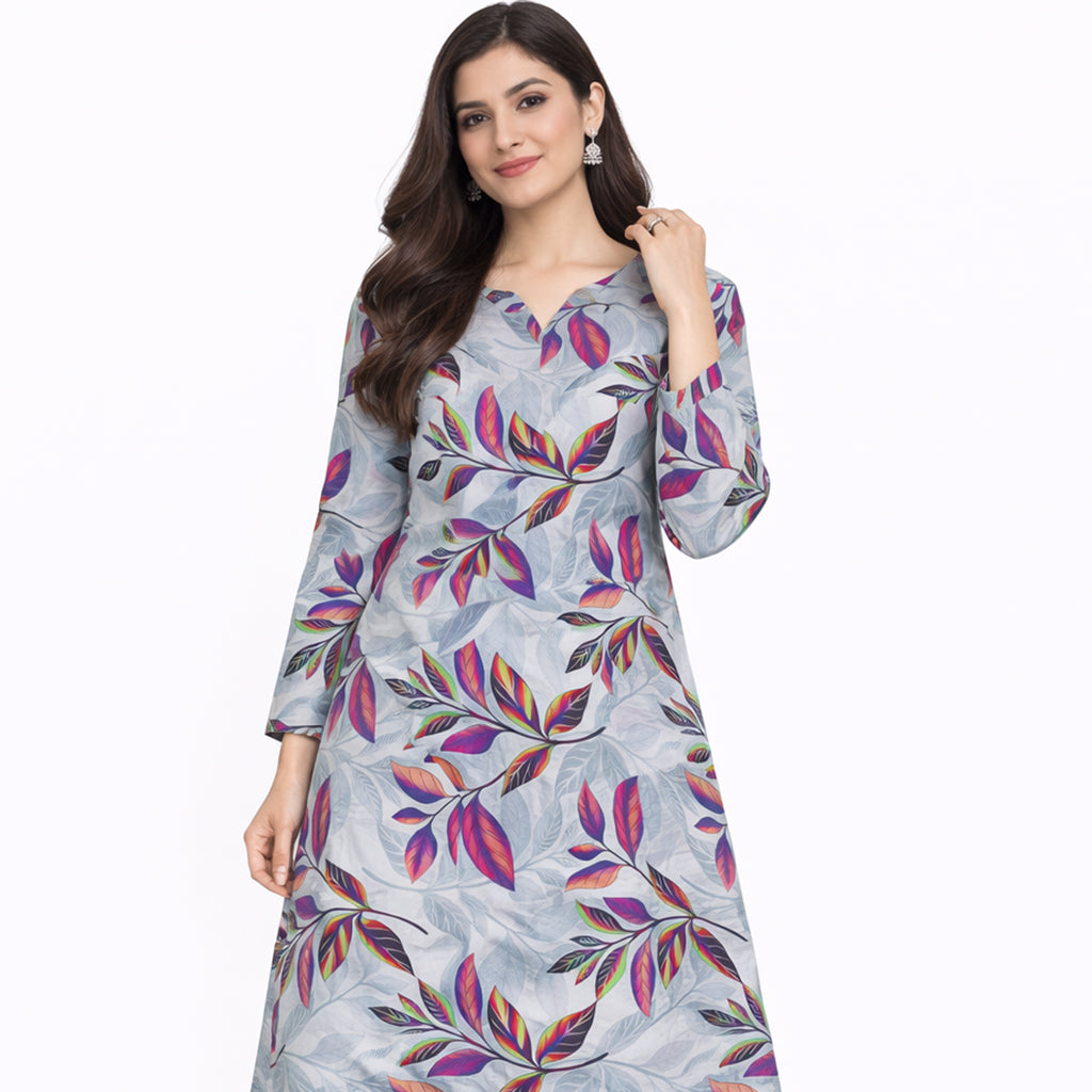 Orchid Haze | Girls’ 2-Piece Unstitched Festive Suit – Slate Grey & Radiant Floral Print