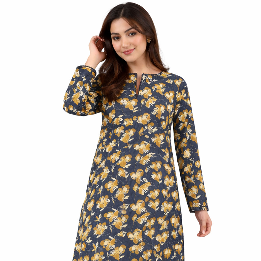 Midnight Marigold | Girls’ 2-Piece Unstitched Festive Suit – Charcoal Navy & Mustard Floral Print