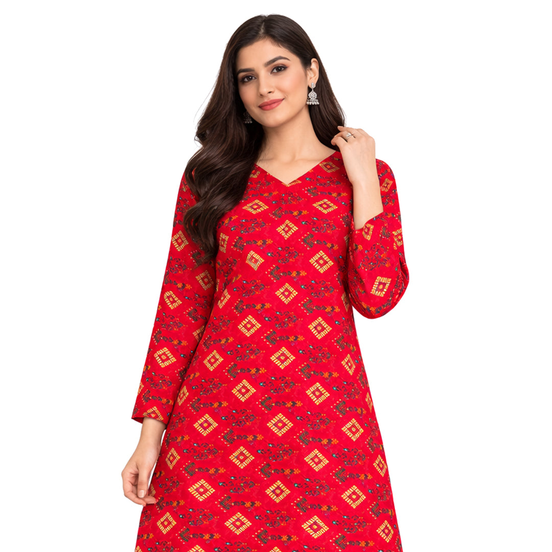 Heritage Crimson | Girls’ 2-Piece Unstitched Festive Suit – Ruby Red Printed Set