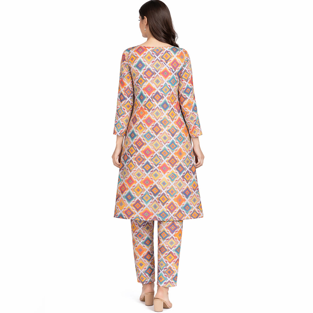 Mosaic Charm | Girls’ 2-Piece Unstitched Festive Suit – Multi-Color Geometric Print