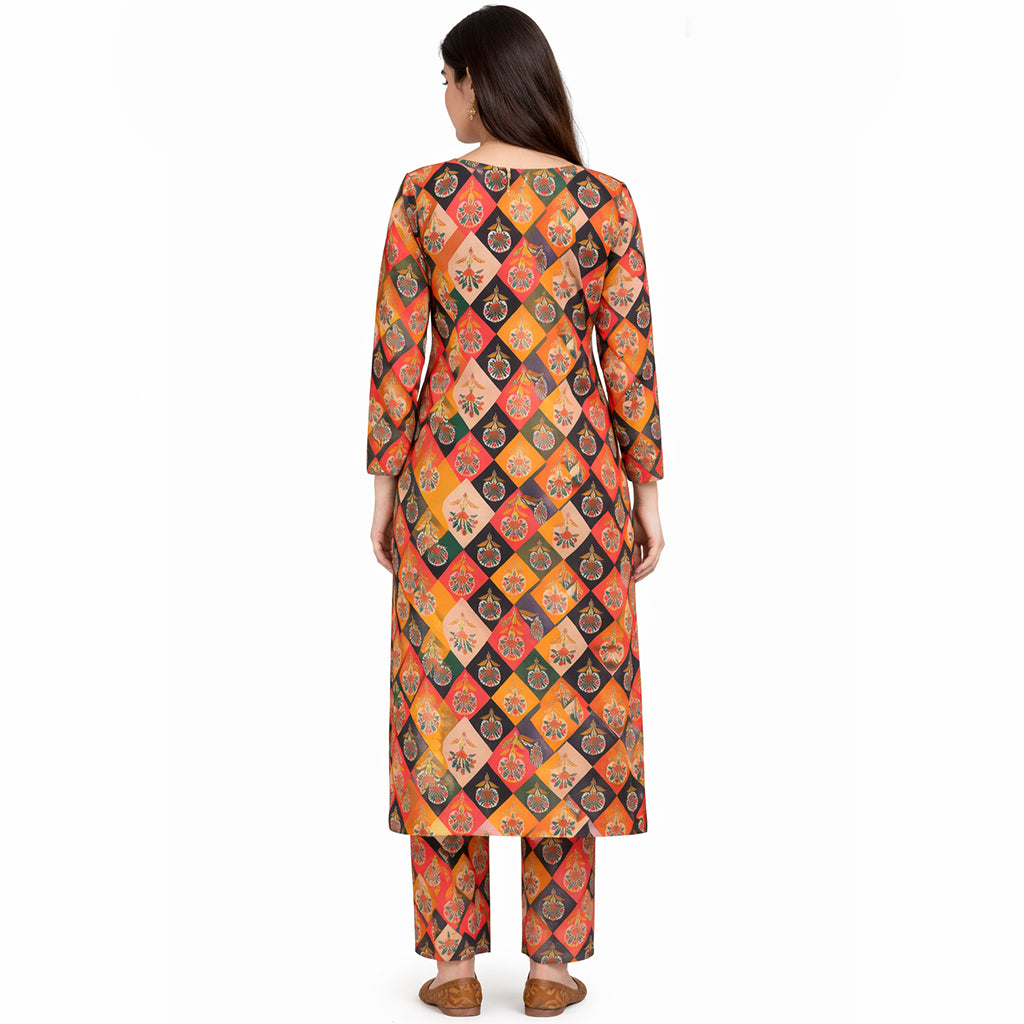 Artisan Mosaic | Girls’ 2-Piece Unstitched Festive Suit – Multi-Color Geometric Print